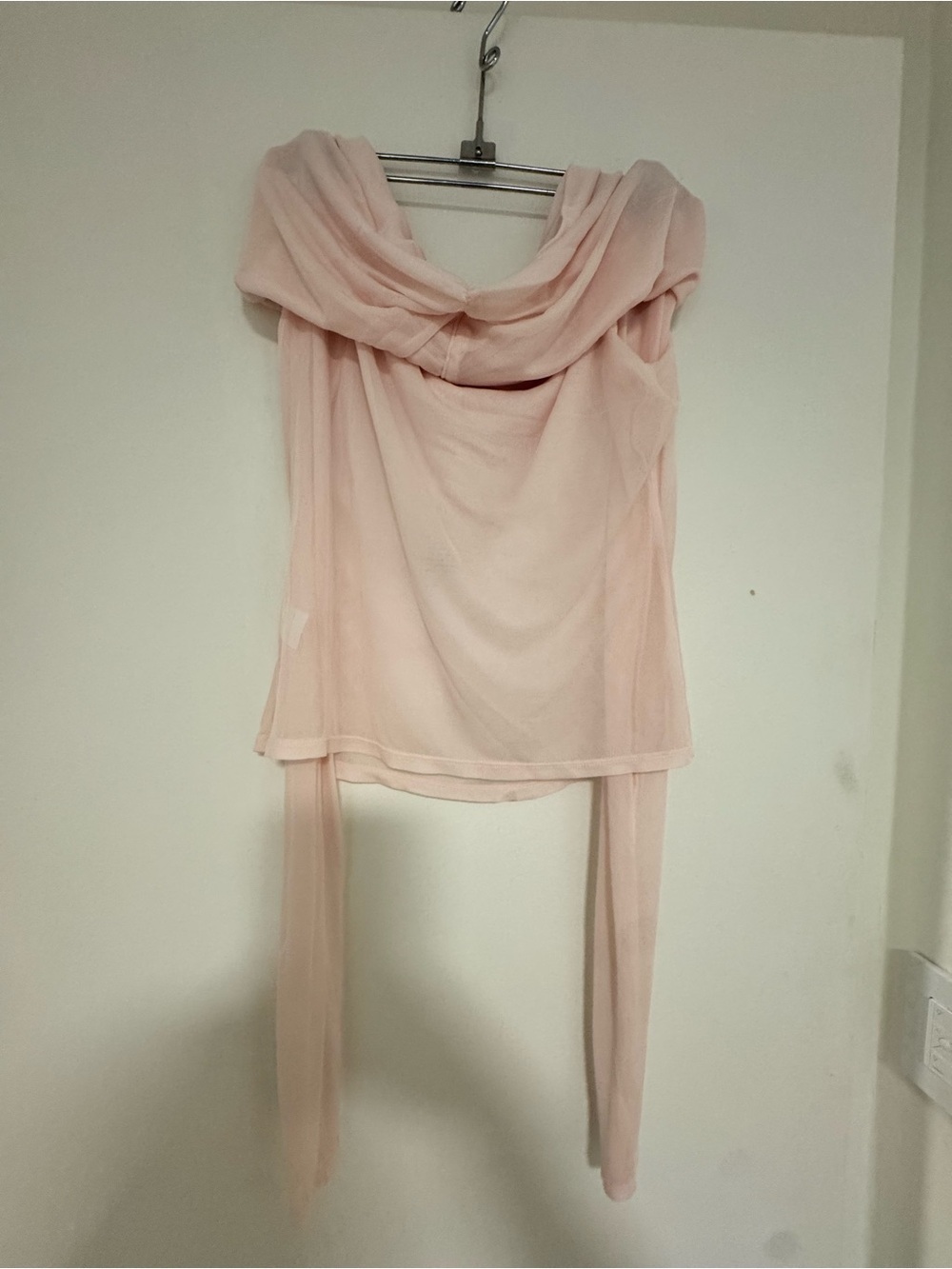 NWT-HELSA SHEER KNIT OFF THE SHOULDER TOP IN BALLET PINK- SIZE L- 100% VISCOSE - Picture 7 of 7